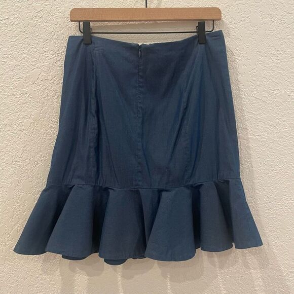 Caroline Costas Ruffled Chambray Denim Mini Skirt  Feminine Flirty Workwear M - Picture 6 of 11